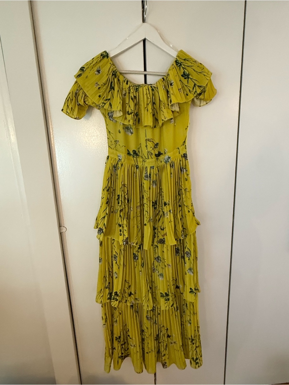 Never Worn O.P.T. Yellow Floral One-Shoulder Ruffle Tiered Maxi Dress